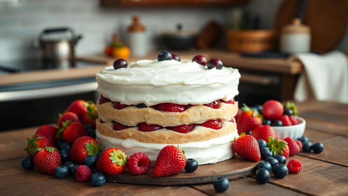 Receita de Bolo de Baunilha com Recheio de Frutas Vermelhas