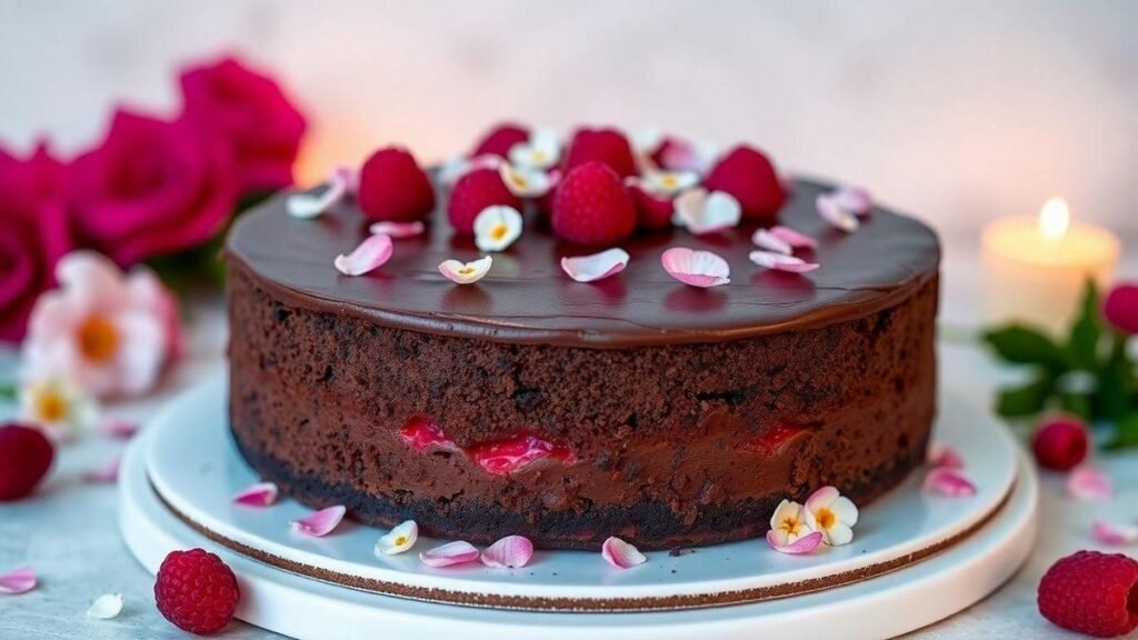 bolo-de-mousse-de-chocolate-com-recheio-de-framboesa-e-cobertura-de-petalas-de-flores-uma-delicia-ro